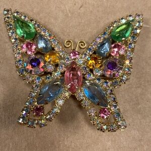 Kramer Multi Color Rhinestone Butterfly Brooch/Pin